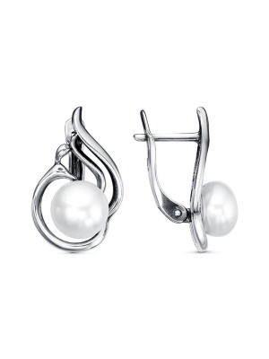 Серьги серебро 925 пробы, покрытие - оксидирование, вставка - культивированный жемчуг