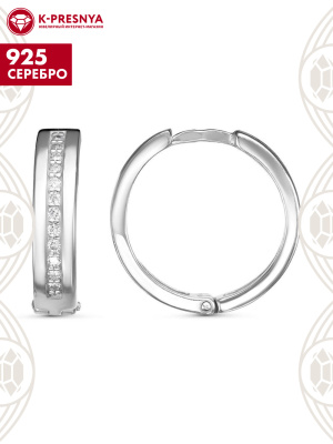 Серьги серебро 925 пробы, покрытие - родирование, вставка - фианит (недрагоценный камень)