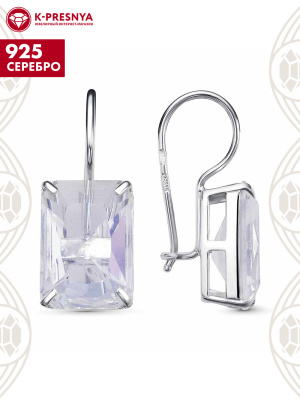 Серьги серебро 925 пробы, покрытие - родирование, вставка - искусственный лунный камень