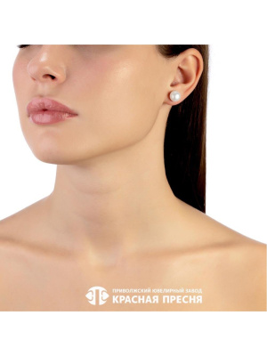 Серьги серебро 925 пробы, покрытие - родирование, вставка - культивированный жемчуг