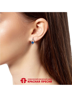 Серьги серебро 925 пробы, покрытие - родирование, вставка - искусственная шпинель