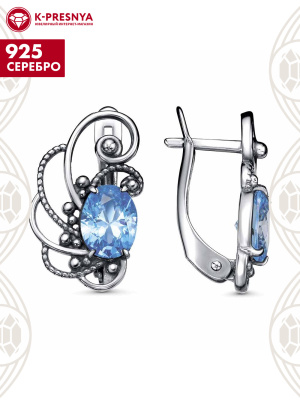 Серьги серебро 925 пробы, покрытие - оксидирование, вставка - фианит (недрагоценный камень)