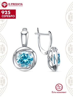 Серьги серебро 925 пробы, покрытие - платинирование, вставка - фианит (недрагоценный камень)