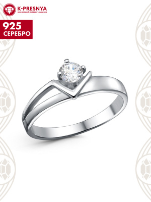 Кольцо серебро 925 пробы, покрытие - родирование, вставка - фианит (недрагоценный камень)