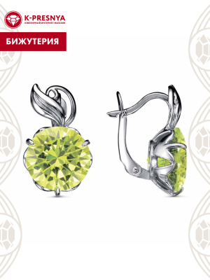 Серьги бижутерия, покрытие - серебрение с оксидированием, вставка - фианит (недрагоценный камень)