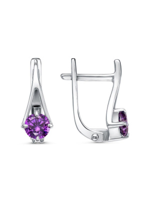 Серьги бижутерия, покрытие - платинирование, вставка - фианит (недрагоценный камень)