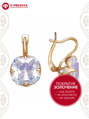 Серьги серебро 925 пробы, покрытие - золочение, вставка - стекло ювелирное собственной огранки