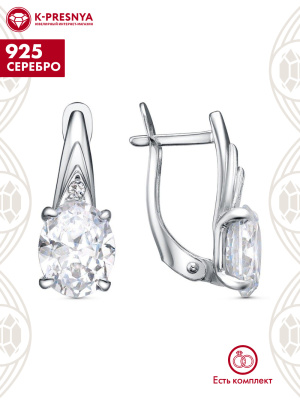 Серьги серебро 925 пробы, покрытие - платинирование, вставка - фианит (недрагоценный камень)