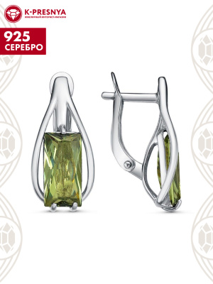 Серьги серебро 925 пробы, покрытие - платинирование, вставка - ситалл собственной огранки