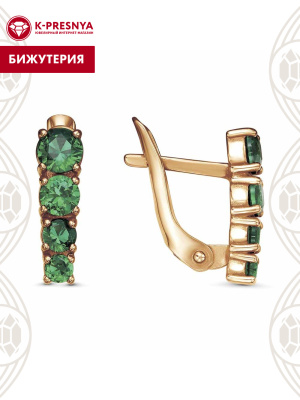 Серьги бижутерия, покрытие - золочение, вставка - искусственная шпинель