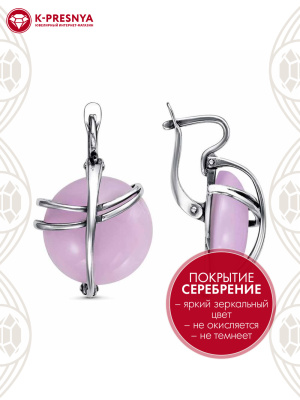 Серьги бижутерия, покрытие - серебрение с оксидированием, вставка - искусственный кварц розовый