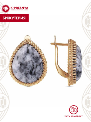 Серьги бижутерия, покрытие - золочение, вставка - пинолит