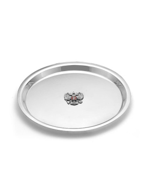 Поднос с гербом россии серебро 925 пробы, покрытие - оксидирование, отделка - эмаль, без вставок