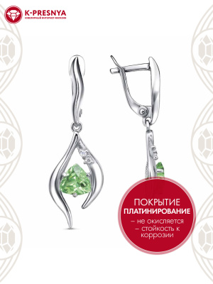 Серьги бижутерия, покрытие - платинирование, вставка - фианит (недрагоценный камень)