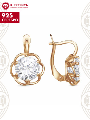 Серьги серебро 925 пробы, покрытие - золочение, вставка - фианит (недрагоценный камень)