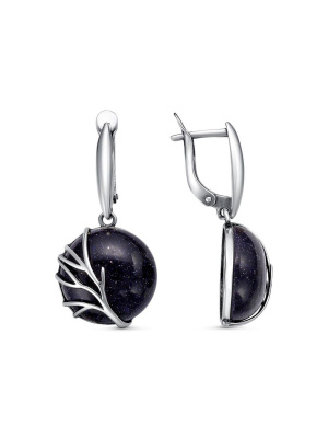 Серьги серебро 925 пробы, покрытие - оксидирование, вставка - искусственный авантюрин