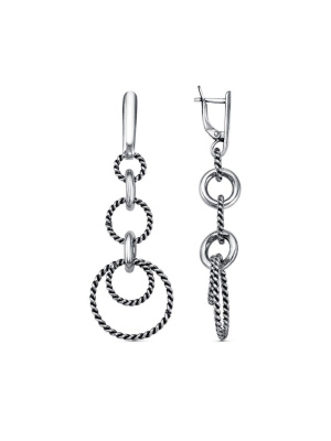 Серьги бижутерия, покрытие - серебрение с оксидированием, без вставок