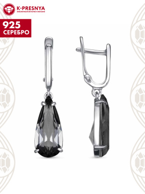 Серьги серебро 925 пробы, покрытие - платинирование, вставка - стекло ювелирное собственной огранки