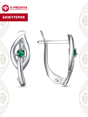 Серьги бижутерия, покрытие - платинирование, вставка - искусственная шпинель