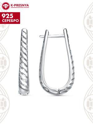 Серьги серебро 925 пробы, покрытие - родирование, отделка - алмазная грань, без вставок