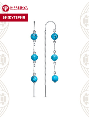 Серьги бижутерия, покрытие - платинирование, вставка - искусственная бирюза