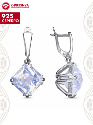 Серьги серебро 925 пробы, покрытие - платинирование, вставка - стекло ювелирное собственной огранки