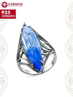 Кольцо серебро 925 пробы, покрытие - оксидирование, вставка - стекло ювелирное собственной огранки