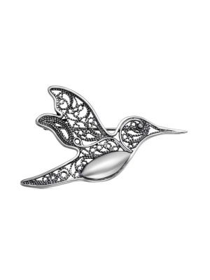 Брошь бижутерия, покрытие - серебрение с оксидированием, без вставок