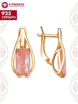 Серьги серебро 925 пробы, покрытие - золочение, вставка - ситалл собственной огранки