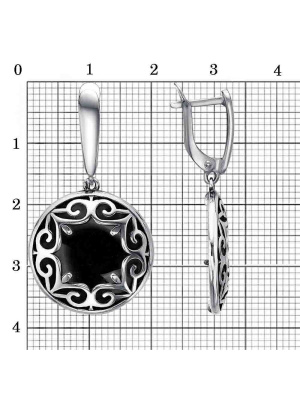 Серьги бижутерия, покрытие - серебрение с оксидированием, вставка - искусственный агат черный