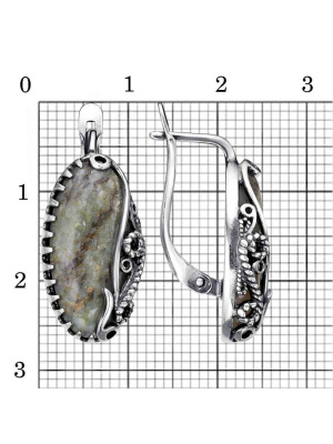 Серьги серебро 925 пробы, покрытие - оксидирование, вставка - везувиан