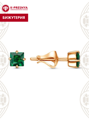 Серьги бижутерия, покрытие - золочение, вставка - искусственная шпинель