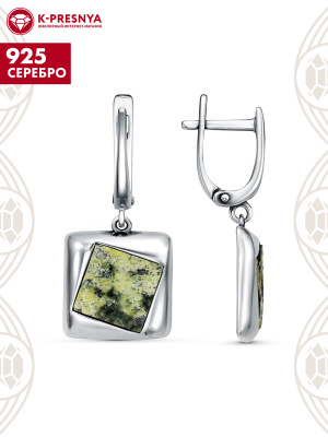 Серьги серебро 925 пробы, покрытие - оксидирование, вставка - змеевик