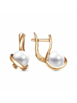 Серьги серебро 925 пробы, покрытие - золочение, вставка - имитация жемчуга