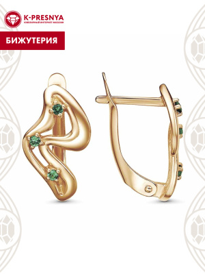 Серьги бижутерия, покрытие - золочение, вставка - искусственная шпинель