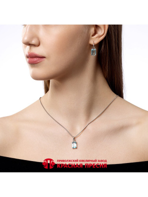 Серьги серебро 925 пробы, покрытие - родирование, вставка - топаз голубой (искусственный)