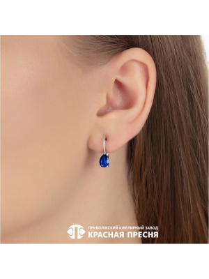 Серьги серебро 925 пробы, покрытие - платинирование, вставка - искусственная шпинель