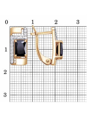 Серьги серебро 925 пробы, покрытие - золочение, выборочное родирование, вставка - фианит (недрагоценный камень)