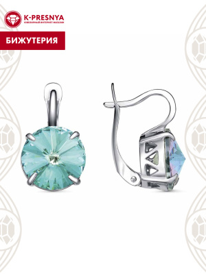 Серьги бижутерия, покрытие - платинирование, вставка - стекло ювелирное preciosa