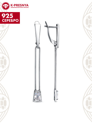 Серьги серебро 925 пробы, покрытие - оксидирование, вставка - фианит (недрагоценный камень)