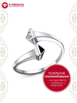 Кольцо бижутерия, покрытие - платинирование, отделка - эмаль, вставка - стекло ювелирное preciosa