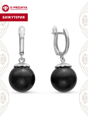 Серьги бижутерия, покрытие - серебрение с оксидированием, вставка - имитация жемчуга