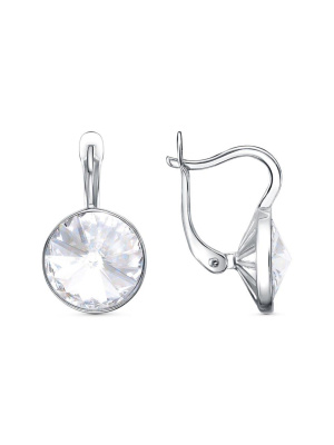 Серьги бижутерия, покрытие - серебрение с оксидированием, вставка - стекло ювелирное preciosa