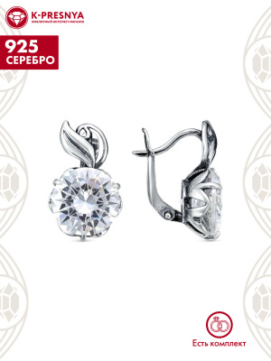 Серьги серебро 925 пробы, покрытие - оксидирование, вставка - фианит (недрагоценный камень)