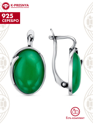 Серьги серебро 925 пробы, покрытие - оксидирование, вставка - искусственный агат зелёный