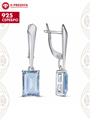 Серьги серебро 925 пробы, покрытие - родирование, вставка - стекло ювелирное собственной огранки