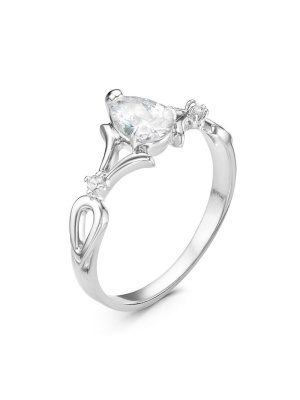 Кольцо бижутерия, покрытие - серебрение, вставка - фианит (недрагоценный камень)