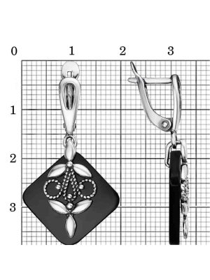 Серьги серебро 925 пробы, покрытие - оксидирование, вставка - стекло ювелирное собственной огранки
