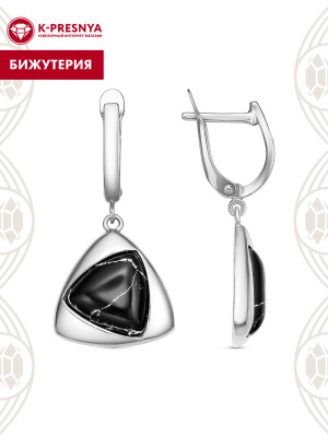 Серьги бижутерия, покрытие - серебрение с оксидированием, вставка - искусственный таулит