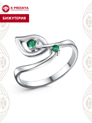 Кольцо бижутерия, покрытие - платинирование, вставка - искусственная шпинель